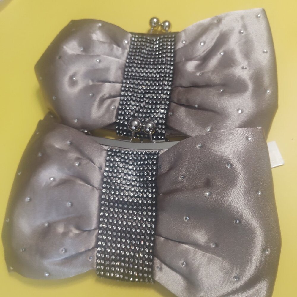 Women's Wedding Clutch Purses Taupe  Satin Bow Shaped with Rhinestone set of 2